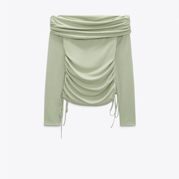 ZARA off-shoulder sage green top - Picture 2 of 4